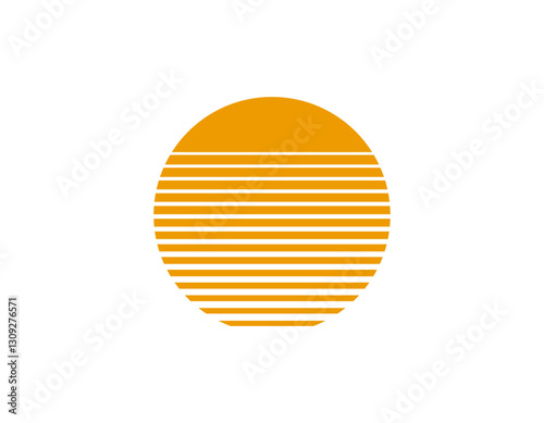 A vibrant retro sun circle with horizontal geometric lines, capturing the essence of 1980s design.