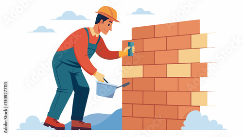 With their skilled hands the masons carefully smooth out any imperfections in the mortar ensuring a flawless finish to the intricate masonry work.. Vector illustration