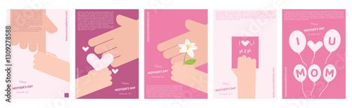 Happy Mother's Day Poster Set in Flat Design for Social Media Post or Campaign