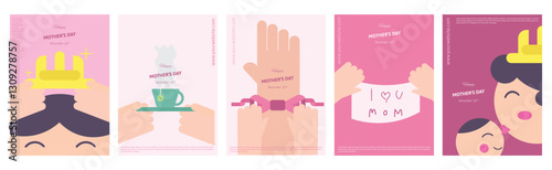 Happy Mother's Day Poster Set in Flat Design for Social Media Post or Campaign