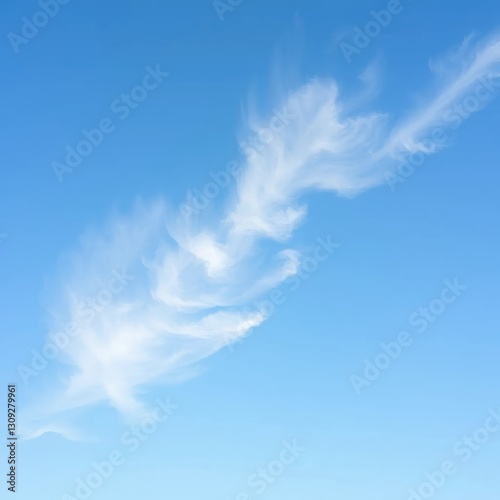 cloudless blue sky with a few wispy white clouds at dawn, soft, hazy