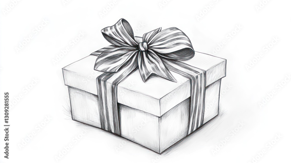 Hand-drawn gift box with ribbon, against white background. Possible use Stock photo for e-commerce, holiday design, or greeting cards Hand-drawn gift box with ribbon, against white background. Possible use Stock photo for e-commerce, holiday design, or greeting cards