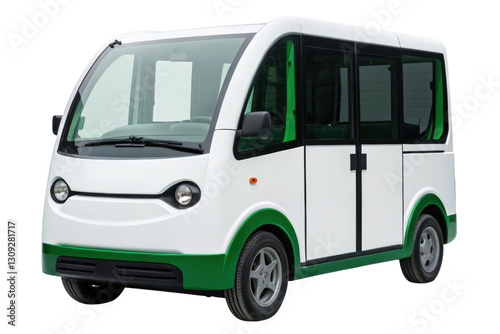 Small electric passenger van isolated with transparent background