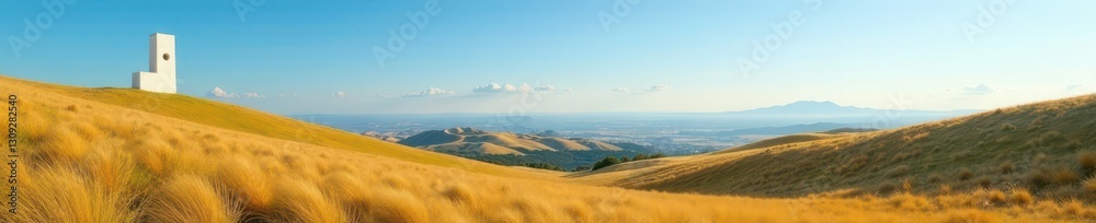Rolling hills, solitary white column, expansive sky , sky, outdoor, expansive Rolling hills, solitary white column, expansive sky , sky, outdoor, expansive