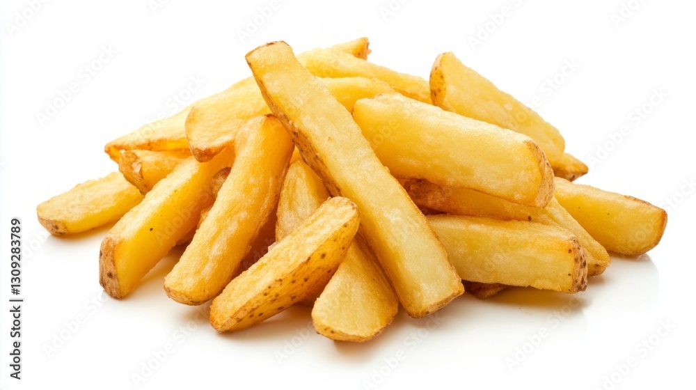 A tempting pile of crispy fried potatoes rests against a bright white background, inviting onlookers to savor their golden allure and satisfying crunch, perfect for snacking or a side dish A tempting pile of crispy fried potatoes rests against a bright white background, inviting onlookers to savor their golden allure and satisfying crunch, perfect for snacking or a side dish