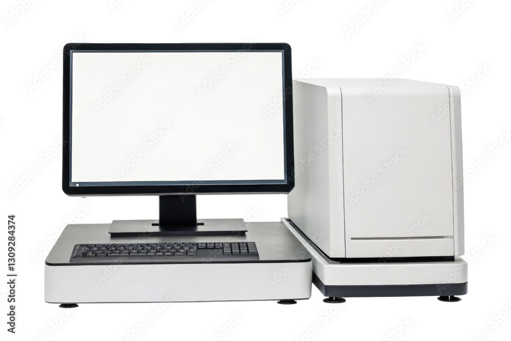 Desktop computer with blank screen isolated with transparent background Desktop computer with blank screen isolated with transparent background