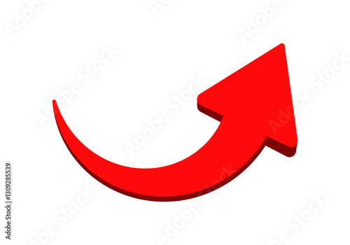 A vivid red arrow curved upward, symbolizing progress, growth, or upward movement.