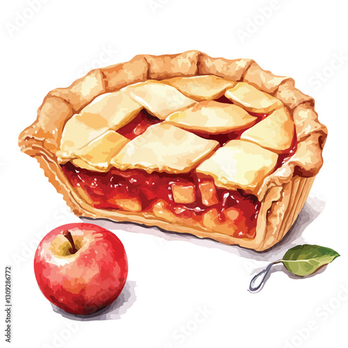 Delicious Apple Pie Watercolor Isolated Cutout - Single Object