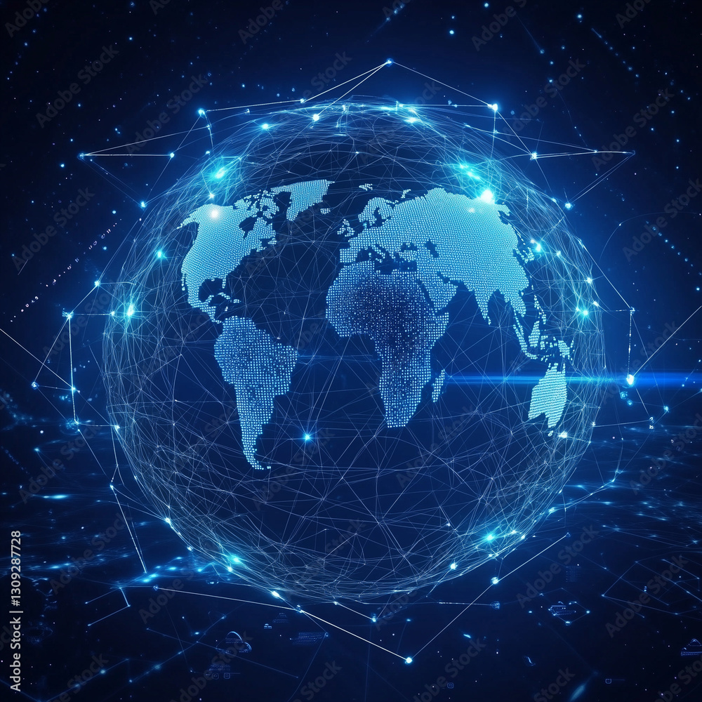 Blockchain technology futuristic hud background with world globe and blockchain polygon peer to peer network. Global cryptocurrency blockchain business banner concept Blockchain technology futuristic hud background with world globe and blockchain polygon peer to peer network. Global cryptocurrency blockchain business banner concept