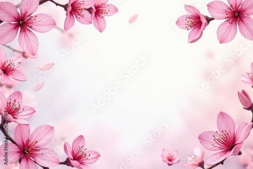 Soft pink watercolor blossoms, romantic spring frame , design, wash