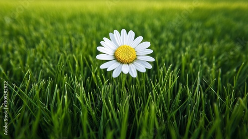 White Daisy in Lush Green Grass