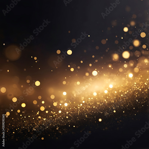 Gold glow particles bokeh sparkle glittering on black background holiday christmas new year celebration,ai