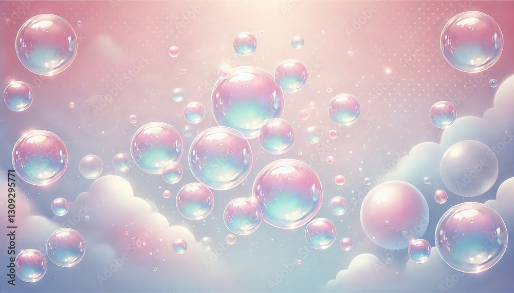 Fantasy pastel bubbles floating in a soft sky filled with dreamy clouds, creating a magical and whimsical atmosphere. Fantasy pastel bubbles floating in a soft sky filled with dreamy clouds, creating a magical and whimsical atmosphere.