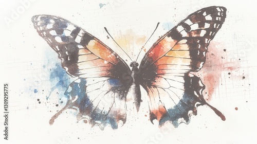 Butterfly in Watercolor Splashes A Captivating Geometric Fusion of Nature and Imagination  This digital artwork blends the delicate beauty of a butterfly with abstract geometric patterns