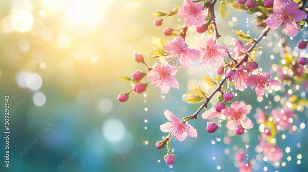 Pink Flowers in the Rain, Spring Blossom, Sunlight and Bokeh Pink Flowers in the Rain, Spring Blossom, Sunlight and Bokeh
