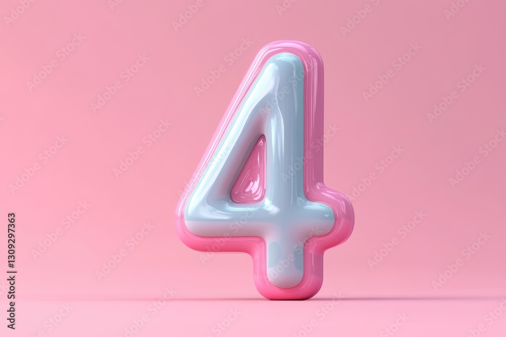 A stylized pink number four stands against a pastel background A stylized pink number four stands against a pastel background