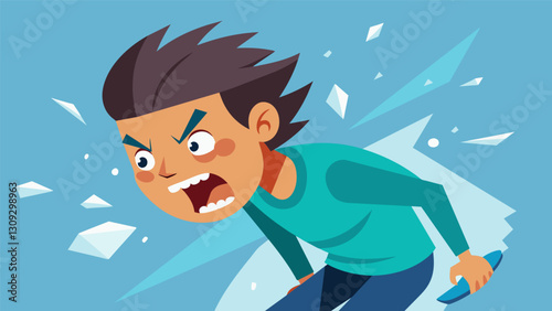 A closeup of a skaters face gritting their teeth and squinting their eyes as they push their body to the limit around a corner.. Vector illustration