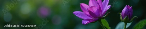 Deep violet petals unfolding on a lush green stem, flora, violet flower