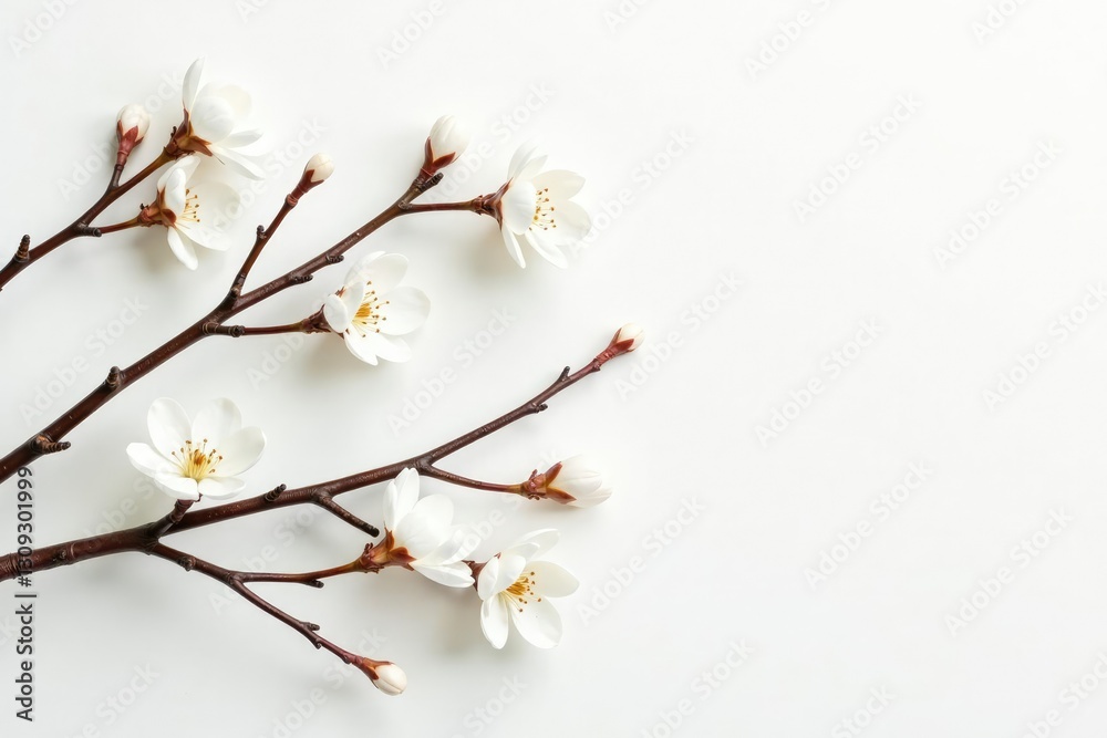 Delicate branches intertwined on a pristine white background, wooden, white Delicate branches intertwined on a pristine white background, wooden, white