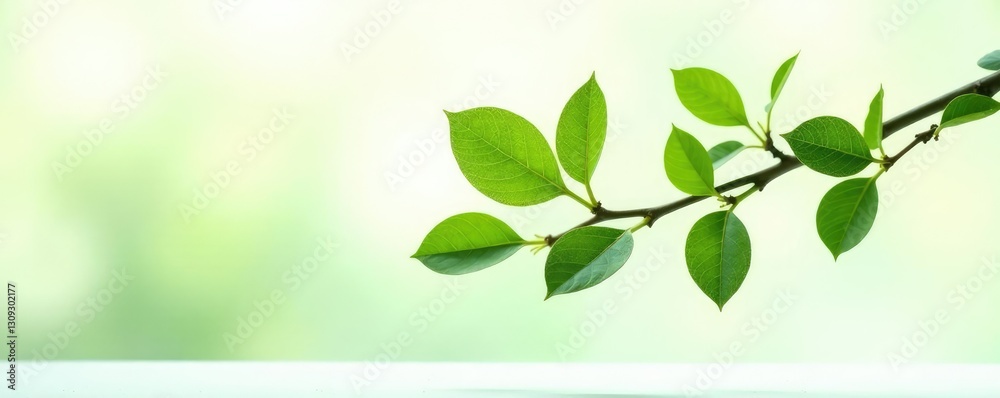 Fototapeta premium Delicate branches on white isolated background, green, leaf, closeup