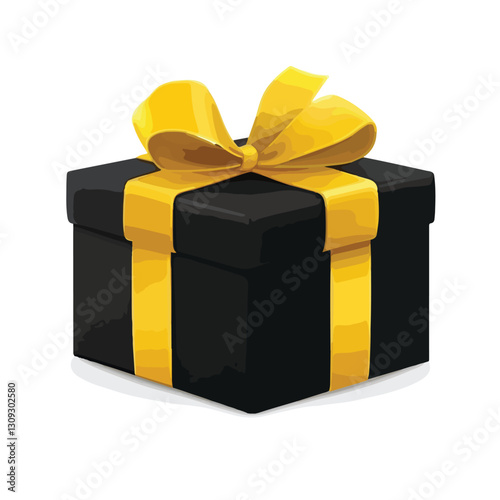 Elegant Black Gift Box with Yellow Ribbon 3D Render Icon