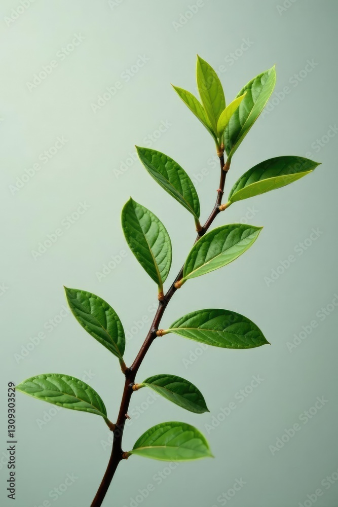 Obraz premium Delicate branch with slender leaves isolated on white background, branch details, texture