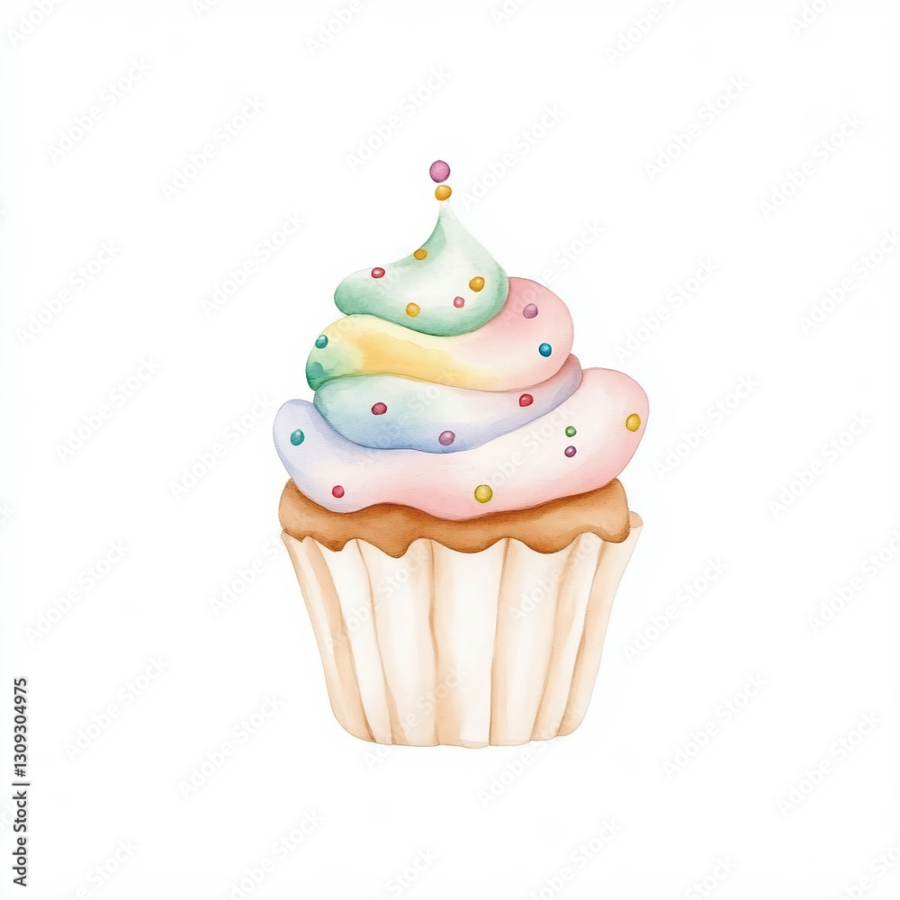 Colorful Cupcake With Pastel Icing and Sprinkles on White Background
Colorful Cupcake With Pastel Icing and Sprinkles on White Background