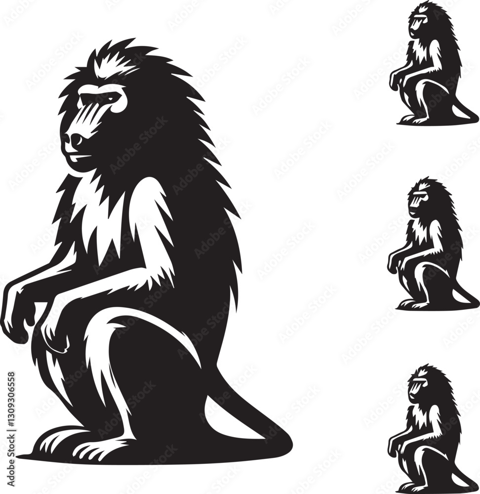 Naklejka premium black Baboon clip art vector, Baboon silhouette vector, Baboon vector illustration, Baboon logo vector, Baboon vector icon, Baboon silhouette vector isolated on white background full body
