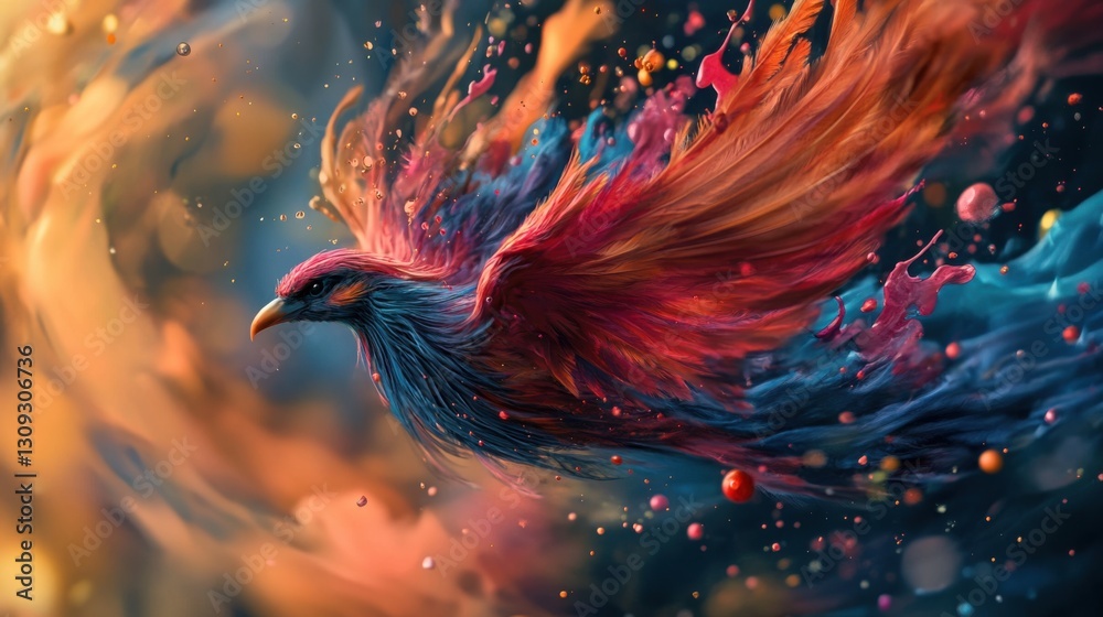 Fototapeta premium Colorful Abstract Bird in Motion with Vibrant Swirls of Paint