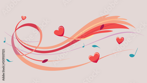 Delicate strokes swirl in unison dancing across the page to the words of a love ballad.. Vector illustration
