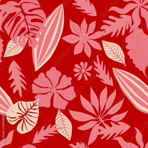 Wallpaper Mural Tropical pattern, floral, leaves. Digital print in Repeat (rapport), Resolution 300 DPI, ideal for fashion, decoration and stationery. Torontodigital.ca