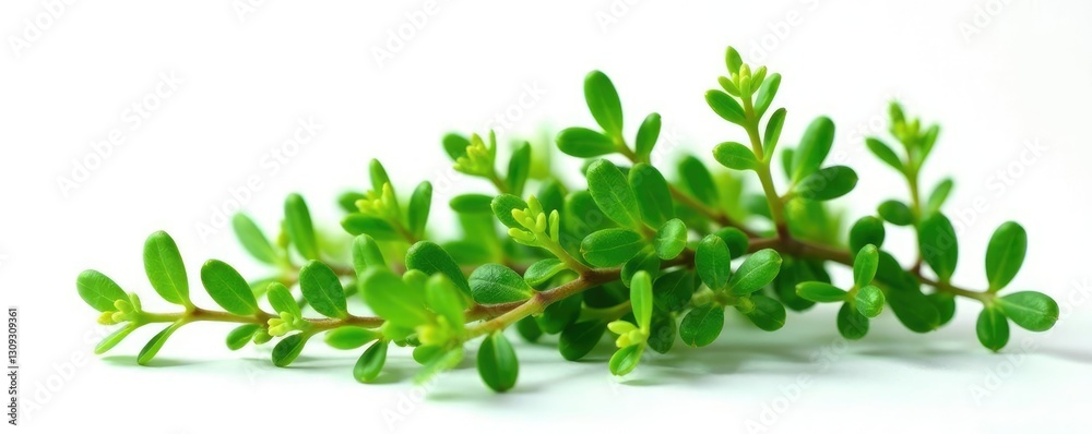 Foliage of thyme isolated on a white background, with delicate stems and small leaves, plant, botanical, isolation Foliage of thyme isolated on a white background, with delicate stems and small leaves, plant, botanical, isolation