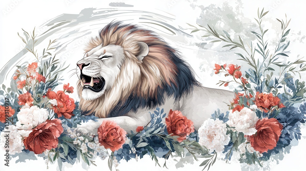 Obraz premium Powerful and Portrayal of a Roaring Lion in the Wilderness