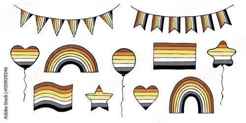 Set of colorful Bear brotherhood pride flag Happy pride day LGBTQIA community Pride Month Vector hand drawn doodle for posters, stickers, logo, cards