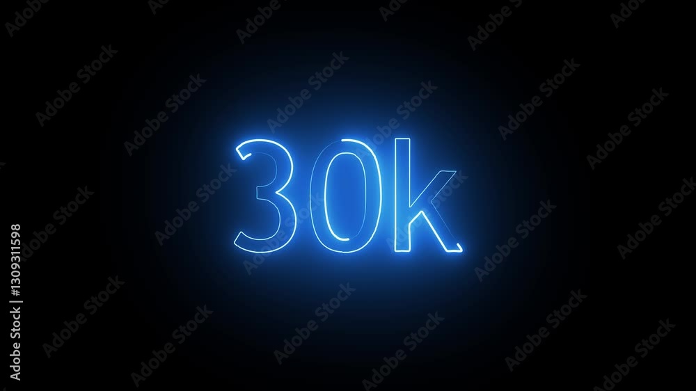 glowing neon 30K text animation on black background. 30k Followers Celebration text animation. glowing neon 30K text animation on black background. 30k Followers Celebration text animation.