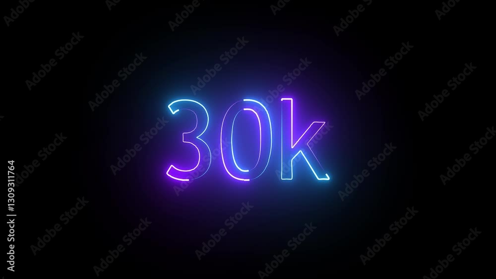 glowing neon 30K text animation on black background. 30k Followers Celebration text animation. glowing neon 30K text animation on black background. 30k Followers Celebration text animation.