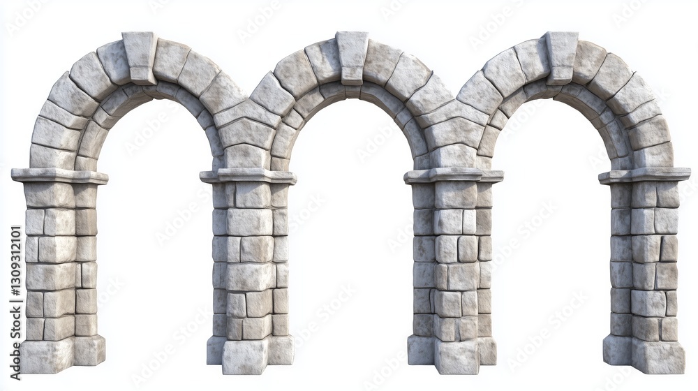 Fototapeta premium Three stone archways ancient design architectural detail AI generated