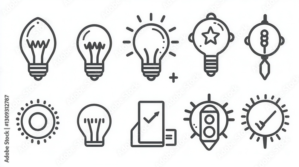 This set of 15 minimalist outline icons represents various startup and entrepreneurial concepts  such as ideas  innovation  technology  strategy  and business growth