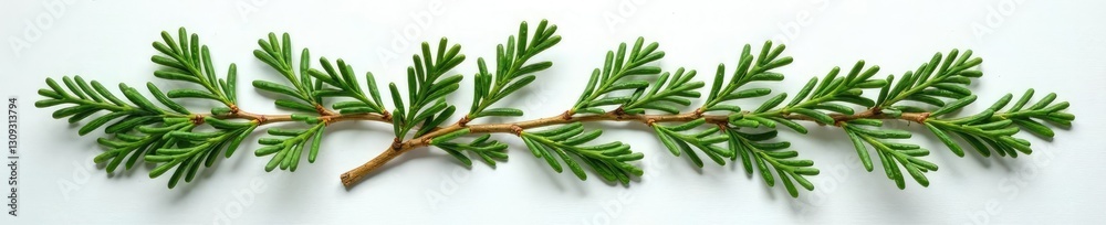 Freshly cut fir branch on white tablecloth isolated, garden, wooden, branches Freshly cut fir branch on white tablecloth isolated, garden, wooden, branches