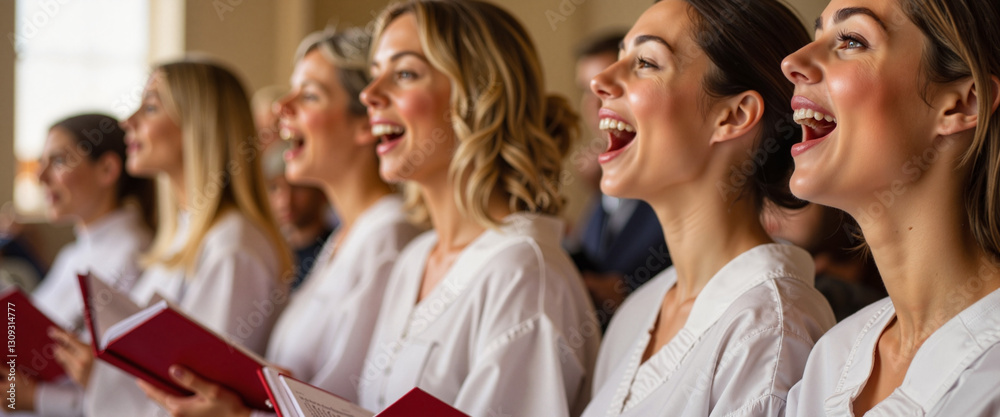 Joyful choir members singing on Easter Sunday, harmonious celebration Joyful choir members singing on Easter Sunday, harmonious celebration