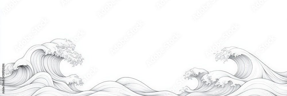 Fototapeta premium Elegant Vector Line Art of Ocean Waves on a Clean White Background for Artistic and Decorative Use in Various Projects and Designs, A golden line waves Japanese