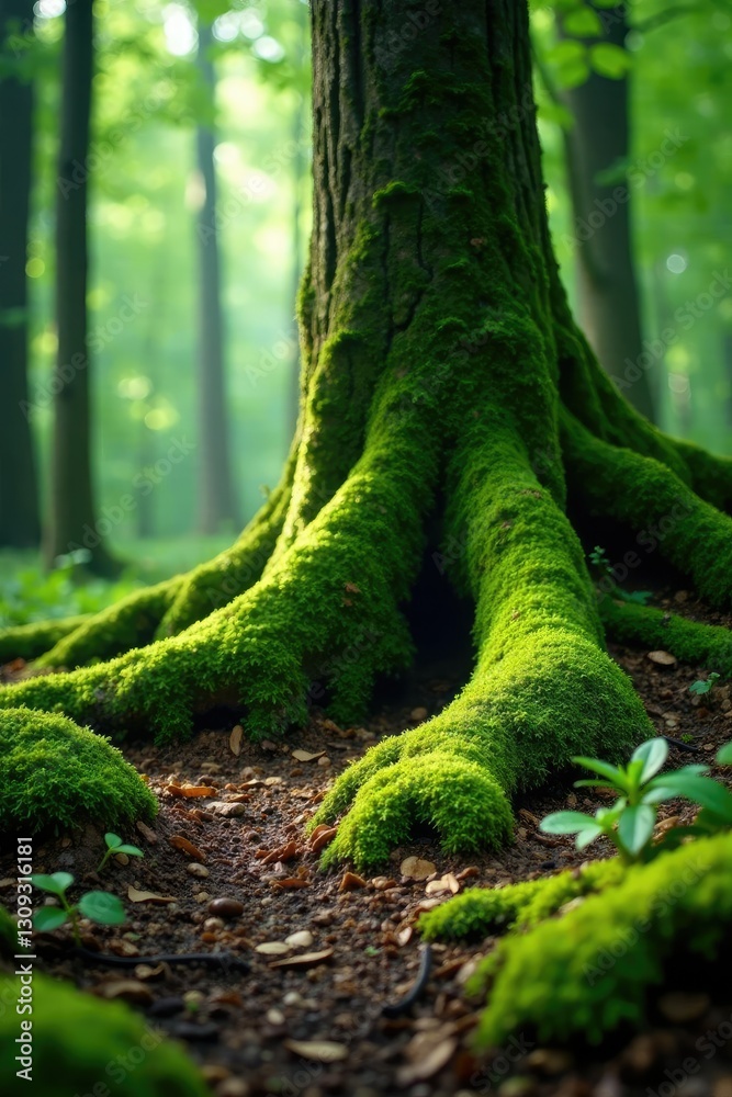 Green forest floor with moss covered tree roots, green, nature, moss Green forest floor with moss covered tree roots, green, nature, moss