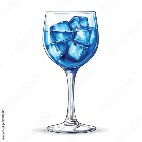 Refreshing Blue Cocktail with Ice Isolated on White Background