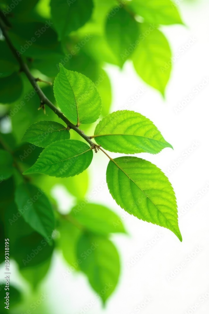 Green leaves on a branch isolated on white background, foliage, tree branch Green leaves on a branch isolated on white background, foliage, tree branch