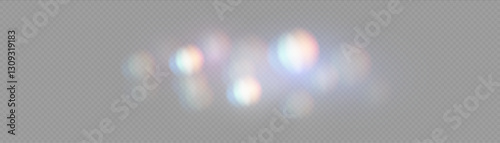 PNG Set of colorful vector lenses and light flares with transparent effects. Iridescent crystal leak glare reflection effect. Png Optical rainbow lights, glare, leak, streak overlay. falling confetti.