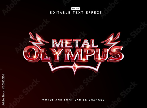 fantasy metal olympus text effect with silver red color modern chrome 3d style