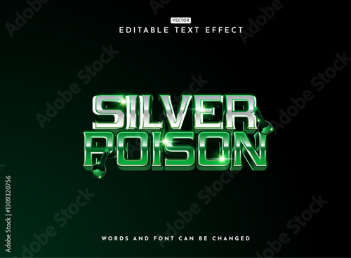 fantasy futuristic silver poison text effect with potion 3d glossy chrome metallic style