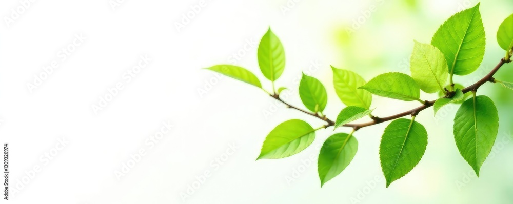Leafy branches with delicate green leaves isolated on white background, spring, plant Leafy branches with delicate green leaves isolated on white background, spring, plant