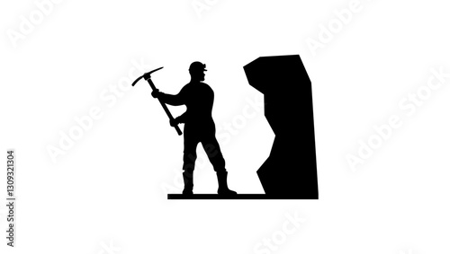 Miner Working At A Mine, black isolated silhouette