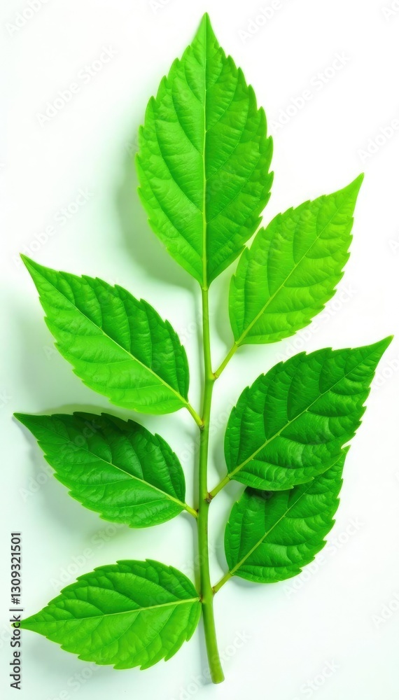 Obraz premium Leafy greens isolated on white background, delicate veins visible, greenery, leaves, garden